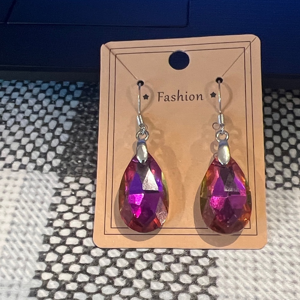 Vibrant Teardrop Earrings in Pink and Purple